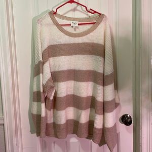 3xl light knit sweater; dusty rose and crème stripes